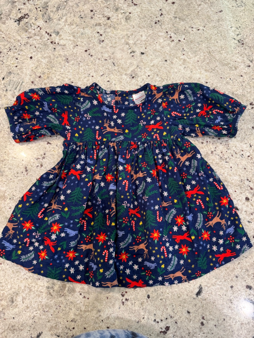 Hanna Andersson Navy Holiday Print Dress with Red & Green Accents